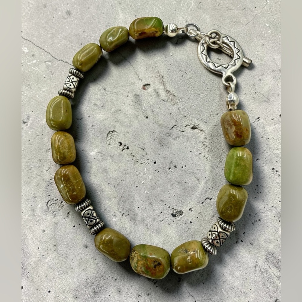 Emerald Valley Mine Turquoise Nugget Bracelet Sterling Silver Southwestern 7.5” - Picture 9 of 17